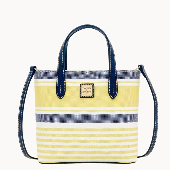 Dooney & Bourke Handbags - Dooney & Bourke Westerly Mini Waverly Yellow Navy White Striped Mini Tote